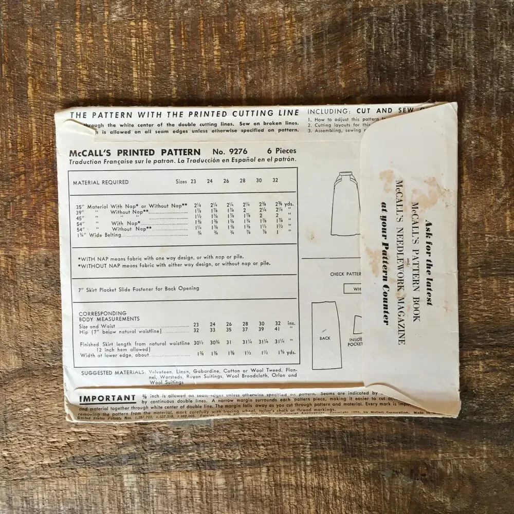 McCalls Sewing Pattern 9276 Original 1953 Misses Skirt MCM Waist 26 COMPLETE